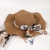Small Fresh Pastoral Style Bow Streamer Straw Hat Women's Summer Travel Elegant Big Brim Basin Hat Sunshade Sun Protection Hat