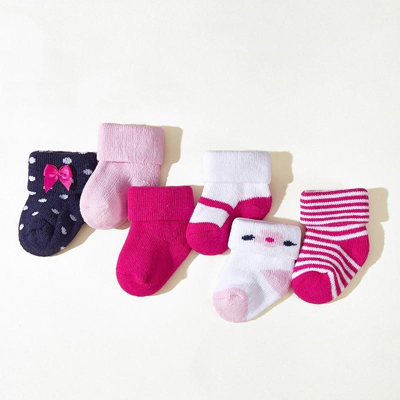 6Pairs/Set New Autumn And Winter Thick Warm Socks For Baby Boys And Girls Sweet Newborn Cotton Loop Middle Stockings 0-12Months