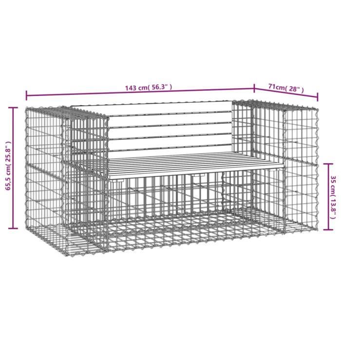 VidaXL Design Gabion Garden Bench 143x71x65.5cm Impregnated Pine Wood 834379