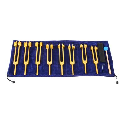 Dreld Chakra-Stimmgabel-Set, Solfeggio-Stimmgabel-Set, DNA-Reparatur, heilendes Klangtherapie-Werkzeug mit 8 Stimmgabeln, 1 Silikonhammer, goldener Ausgleich