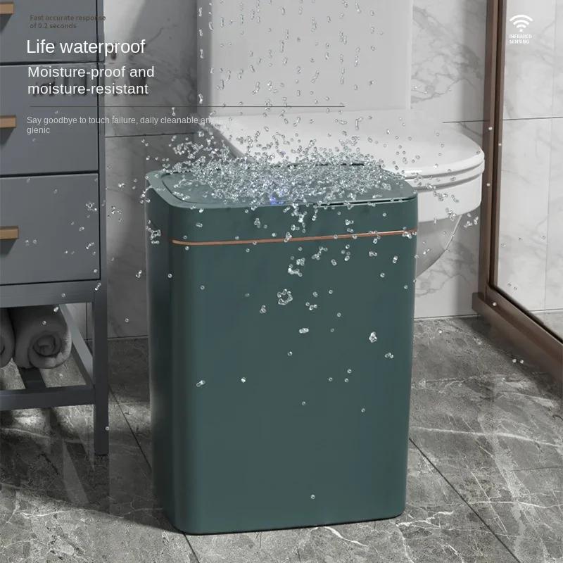Smart Bathroom Trash Can Automatic Bagging Electronic Trash Can White Touchless Narrow Smart Sensor Garbage Bin Smart Home