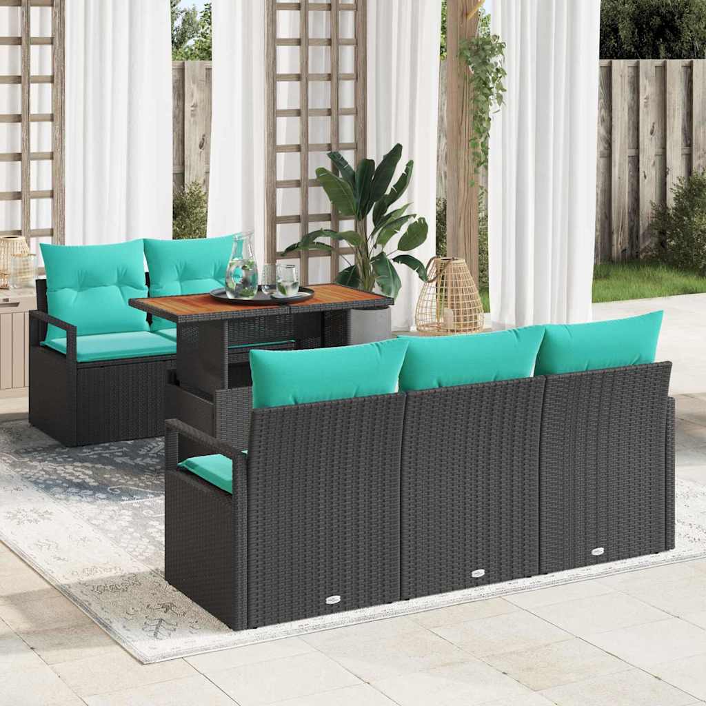 Garden Sofa Set with Cushions 6 pcs Black and Blue