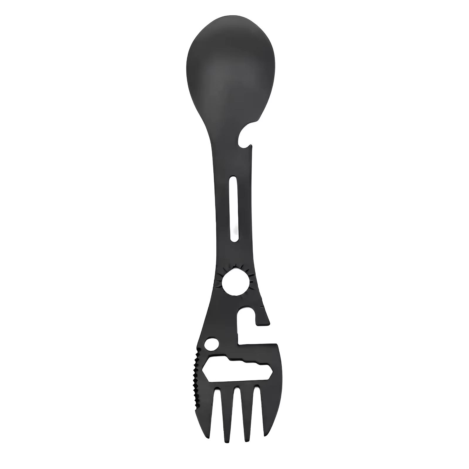 

Multi Function tableware spoon multi tool can opener flatware Portable bottle cutlery multitool camp utensil fork Spork stainles чорний