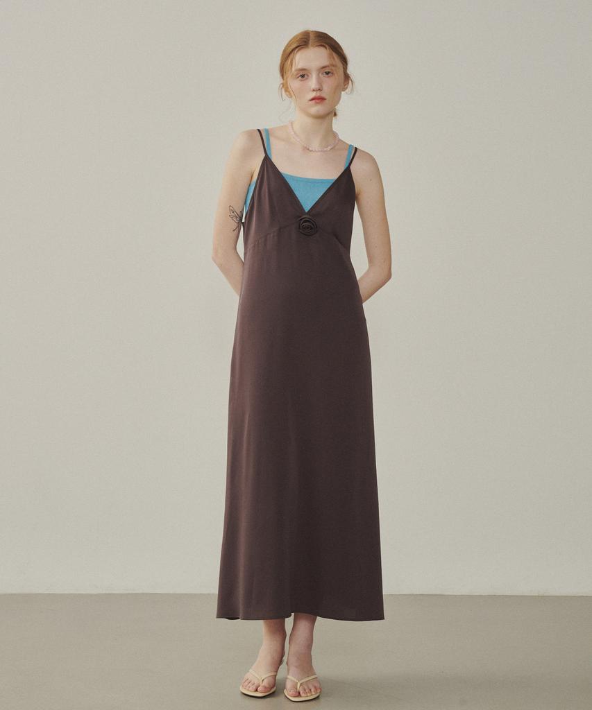 Melly And Rose Rose Corsage Sheer Long Dress (315302)_Brown