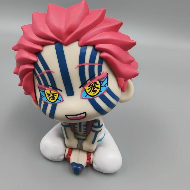 11cm Demon Slayer Action Doll Model Akaza Head Moving Q-Version Doll Mini Series Sitting Anime Doll Desktop Decor Toys Gift