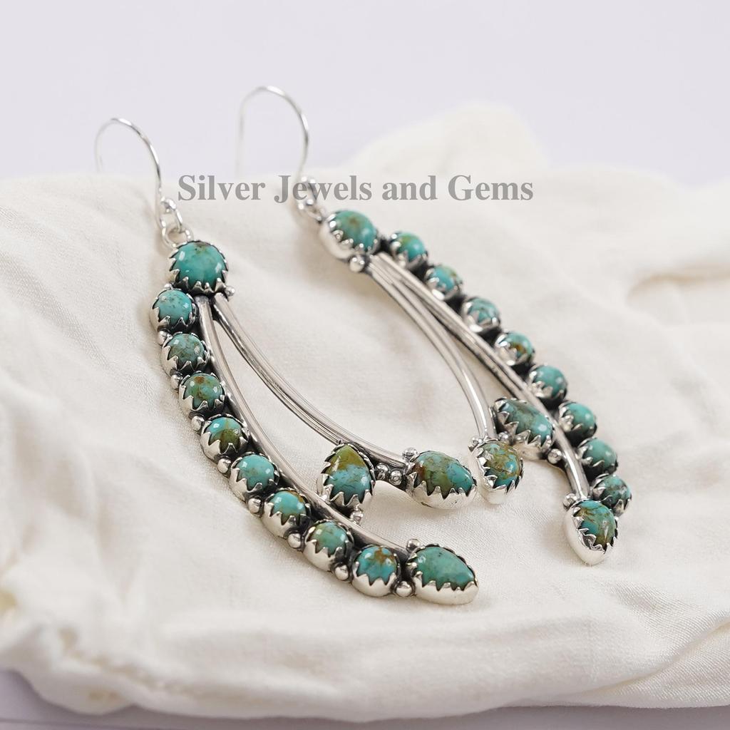 Natural Arizona Turquoise Earring, 925 Sterling Silver Earring, Kingman Turquoise Earrings, Wedding Earring, Statement Multi Stone Earring