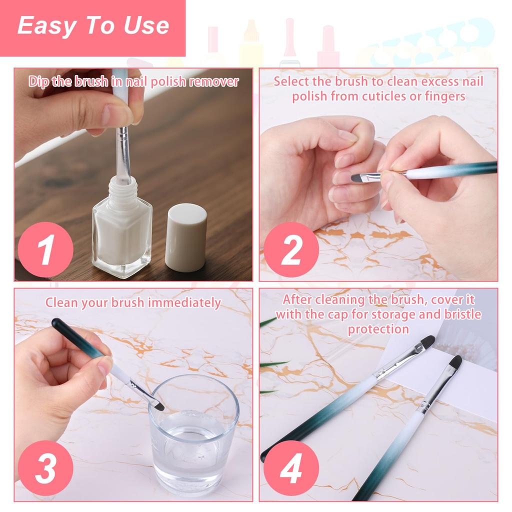 2pcs Nail Cleaning Brushes, Round Head Gel Polish Remover Pen for Cleaning Mistakes on Cuticles Professional Painting Brush for Nail Design Home