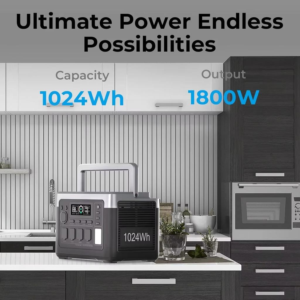 OUKITEL P1000E Plus Portable Power Station, 1800W Output Power, 1024Wh Capacity, LiFePO4, for Families, Camping, and Emergencies