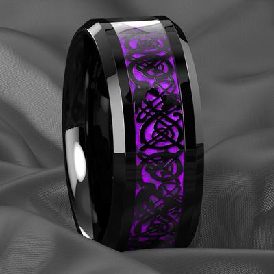 Mode 8mm Edelstahl Keltischer Drachen Ringe Für Männer Einlage Lila Kohlefaser Ringe Ehering Schmuck Geburtstagsgeschenke