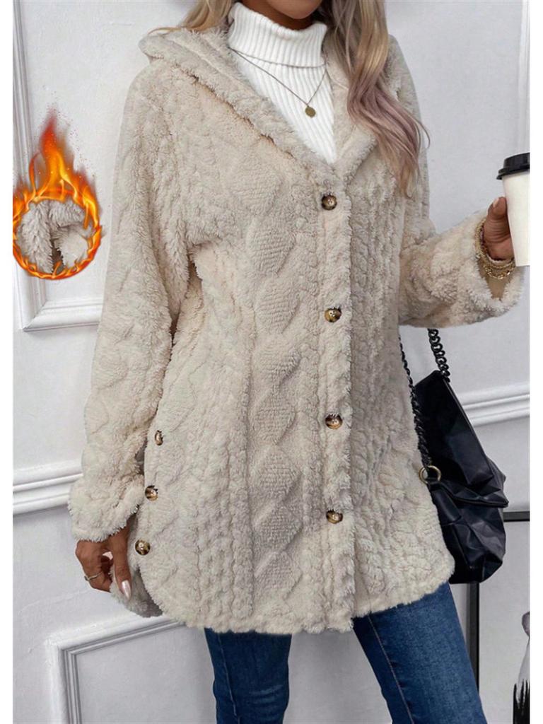 2026 Women's Solid Color Plush Hooded Sweatshirt with Diamond Pattern Design