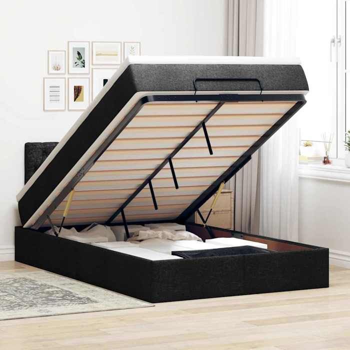 VidaXL Ottoman Bed with Mattress Black 120x200 Cm Fabric, Bed, Upholstered Bed, Double Ottoman Bed, Bed with Storage 3312383