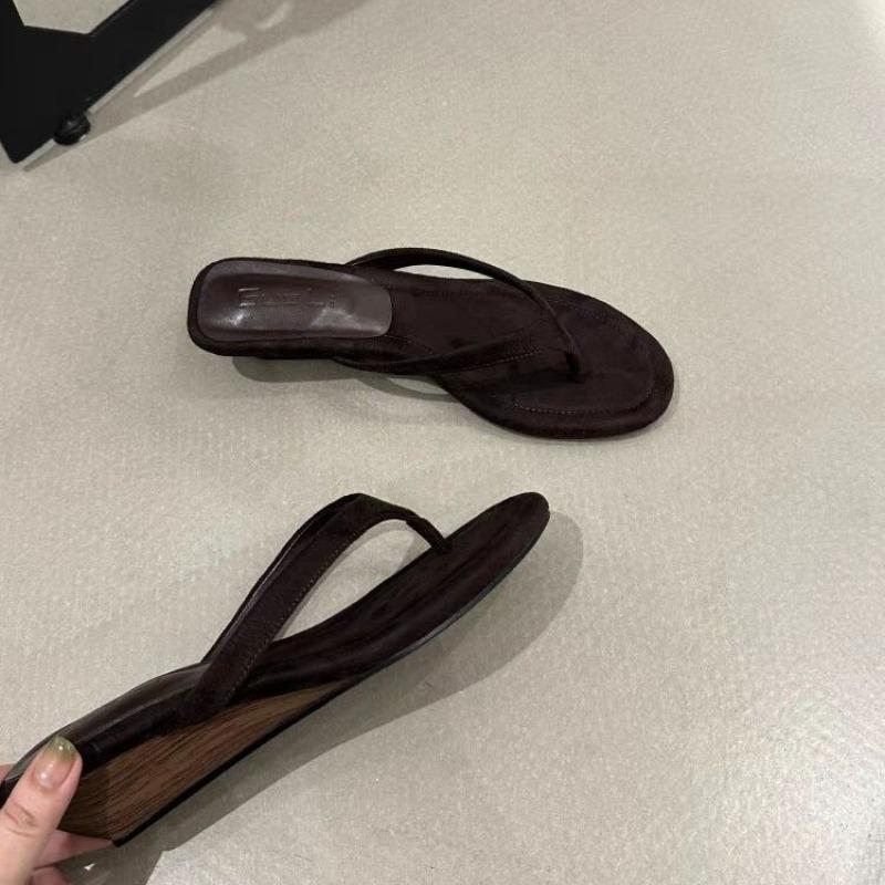 Fashion Fashion Flock Women Wedges Slippers Sandals Shoes Female Slides Spring Summer Round Toe Ladies Wedges Heeled Slippers Flip Flops