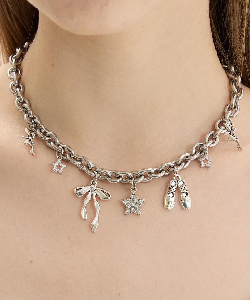 Vvv [Set] Pointe Shoes Ribbon Star Mix Necklace + Bracelet