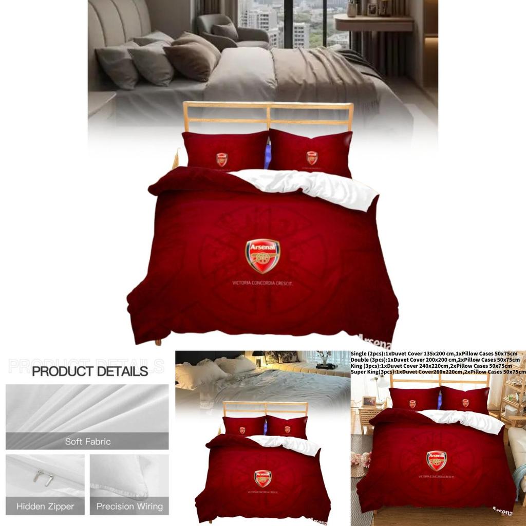 Arsenal Pattern Digital Print Bedding Threepiece Set With Brushed Fabric For Modern Childs Room