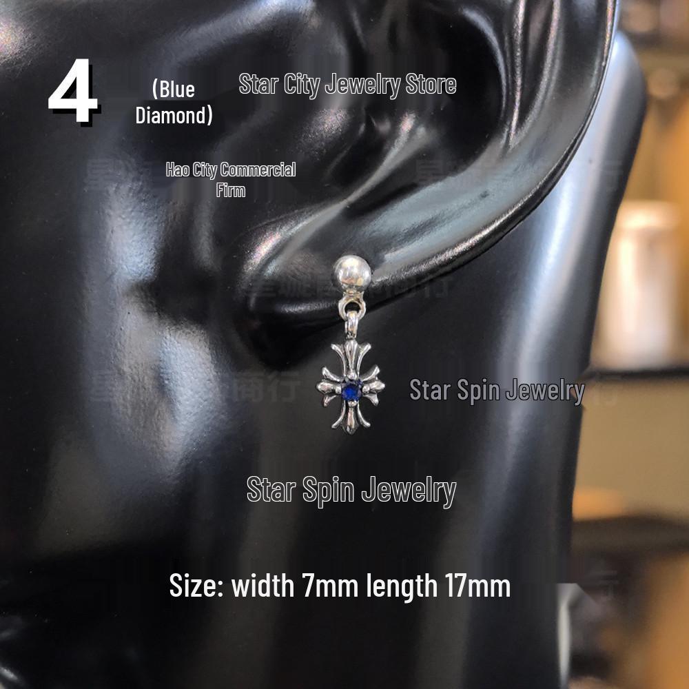 Cercei atârnători New Cross G-Dragon cu diamante colorate pentru bărbați și femei, Cupru alb, Argint thailandez, Ac din argint s925