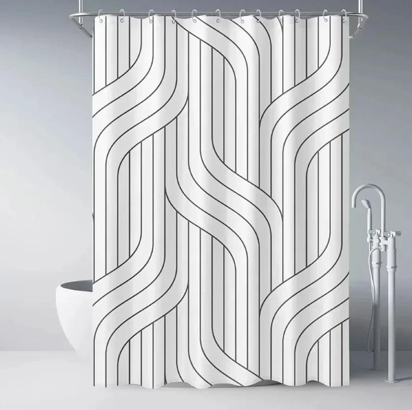 Creative Geometric Print Shower Curtains Red Black Gray Blue Simple Line Graphic Print Polyester Fabric Home Decor Bath Curtain