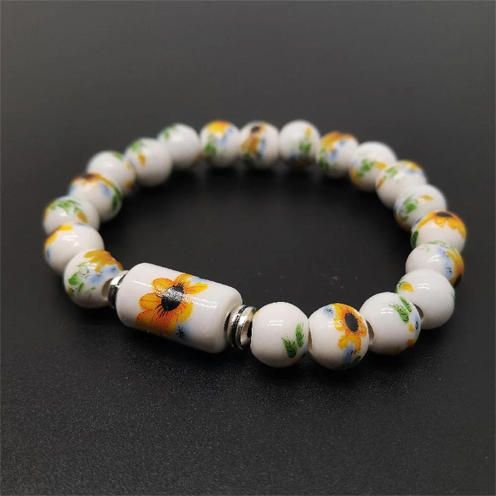 

b21 Blue White Pattern Creativity Porcelain Printing Exquisite Stretch Bead Bracelet 8MM Plum Blossom Bead Bracelet Jewelry 18cm