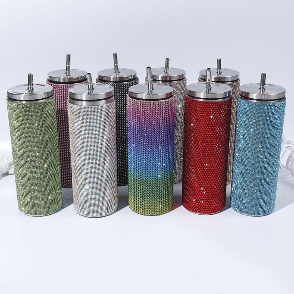 Bling Glitter Coffee Travel Mug Leopard Print Vacuum Flasks Drinkware Straight Tumbler Lovers