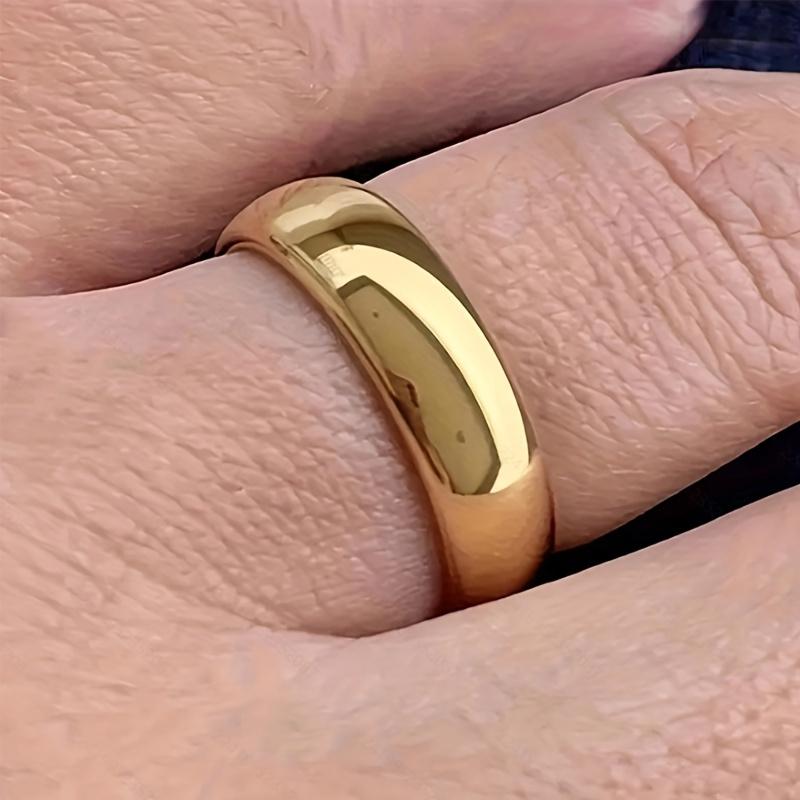 6MM Polished Stainless Steel Classic Gold Wedding Rings Gold Color Simple Women Engagement Jewelry Party Accessories For Gift