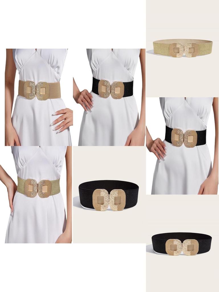 Slim Fit Metal Buckle Wide Belt For Women With Double Ring Design For Casual Dress And Coat Styling