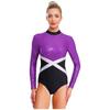 Glänzender Pailletten-Gymnastik-Leotard für Damen, Kontrastfarbe, Langarm, Rücken Ausgeschnitten, Einteiliger Body, Eiskunstlauf-Bekleidung