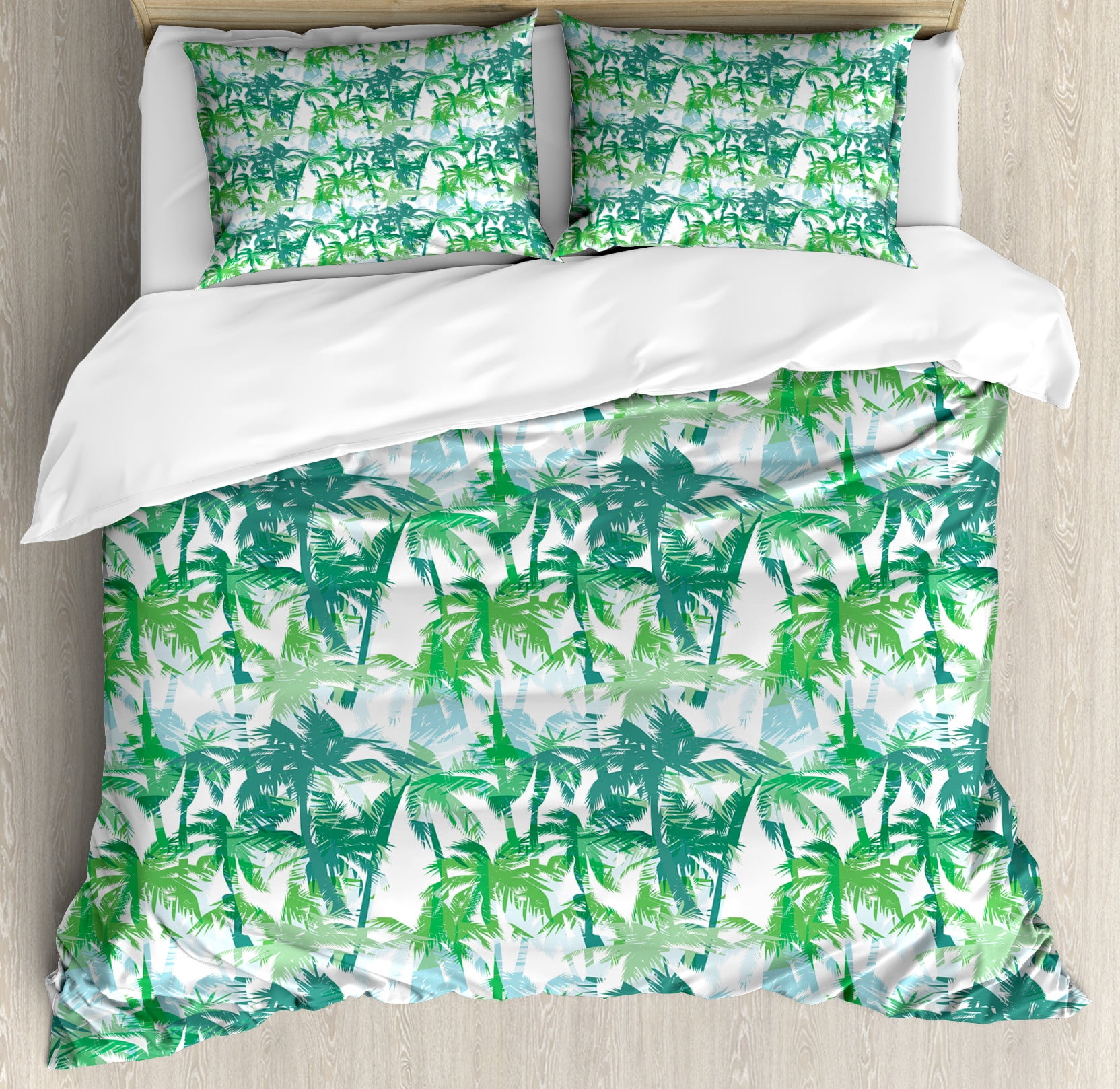 

Seashore Duvet Cover Set Queen Size Splashing Waves On Sandy Beach Coconut Palm Trees Scenic Island View Warm Soft Breathable EU Single(135*200cm)3pcs