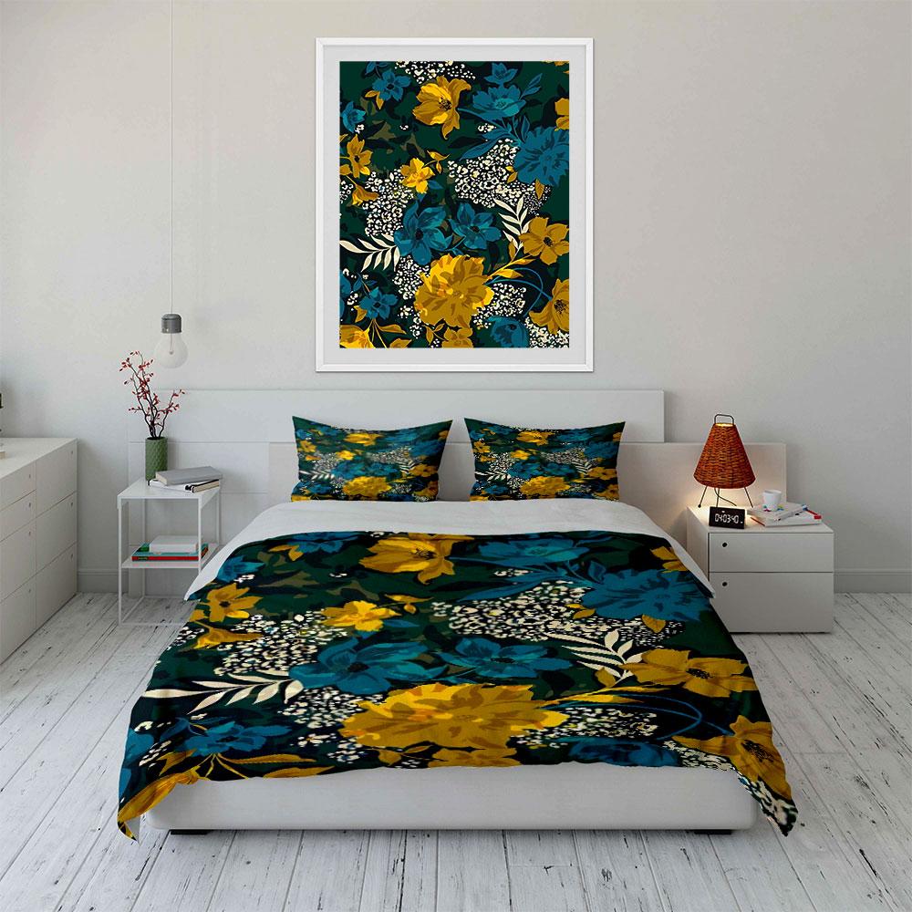 Yellow and blue flowers Bedding sets Duvet cover sets Duvet covers Pillowcases(1* Duvet Cover 2* Pillowcases without duvet insert)