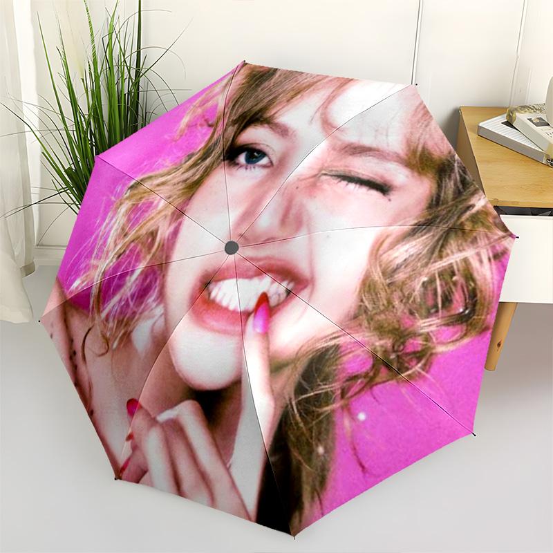 1pc Kpop Umbrella Portable Folding Umbrella Iron Frame Hole Bone Structure Outdoor Home Umbrella