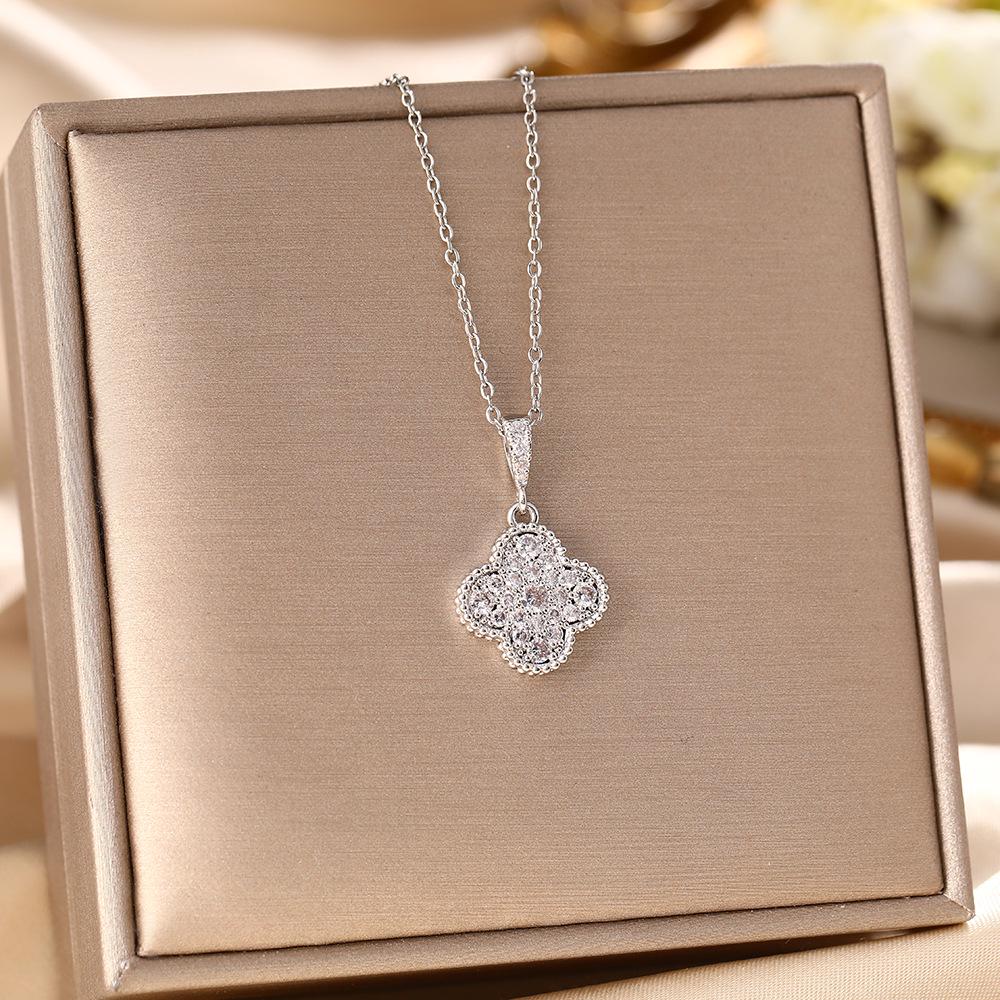 Women's Silver Titanium Steel Necklace with Micro-Inlaid Zircon - Elegant, Durable Clavicle Chain Jewelry
