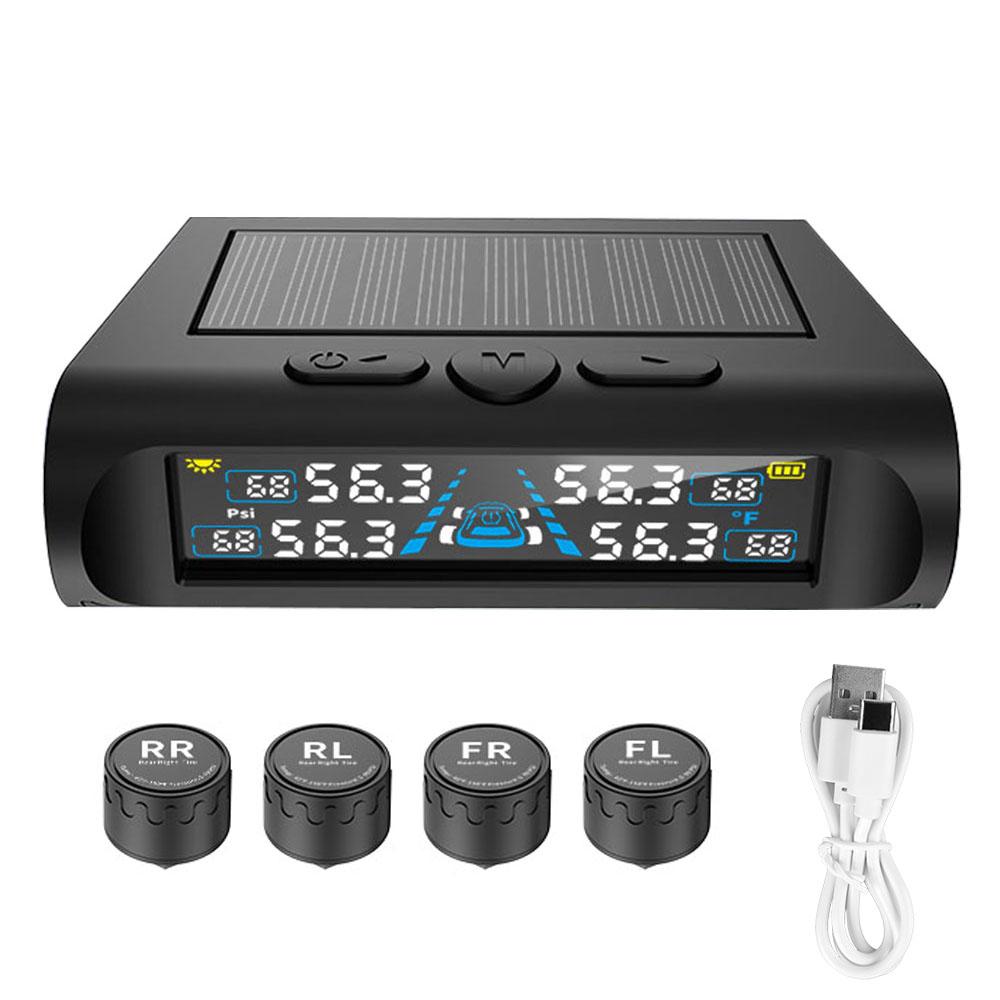 Solar TPMS Car Tire Pressure Monitoring System 4 TPMS Sensors Digital Display Automobile Tyre Tester Temperature Warning T21