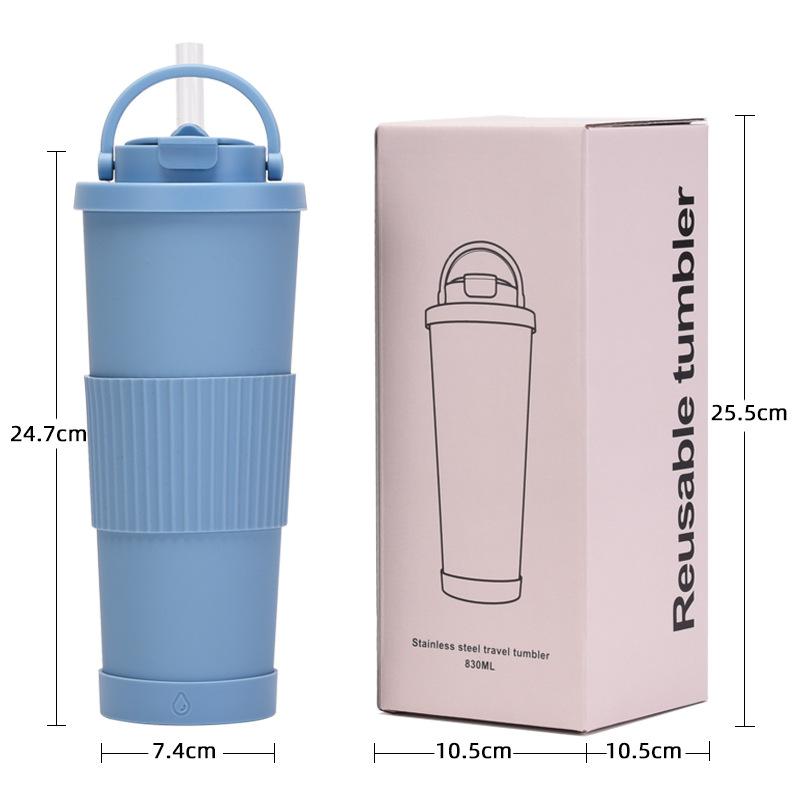 830Ml Large-Capacity Thermos Cup, Convenient Handle, One Cover, Double Drink Belt, Waist Cover, Water Cup, Large Hole Straw, Water Cup