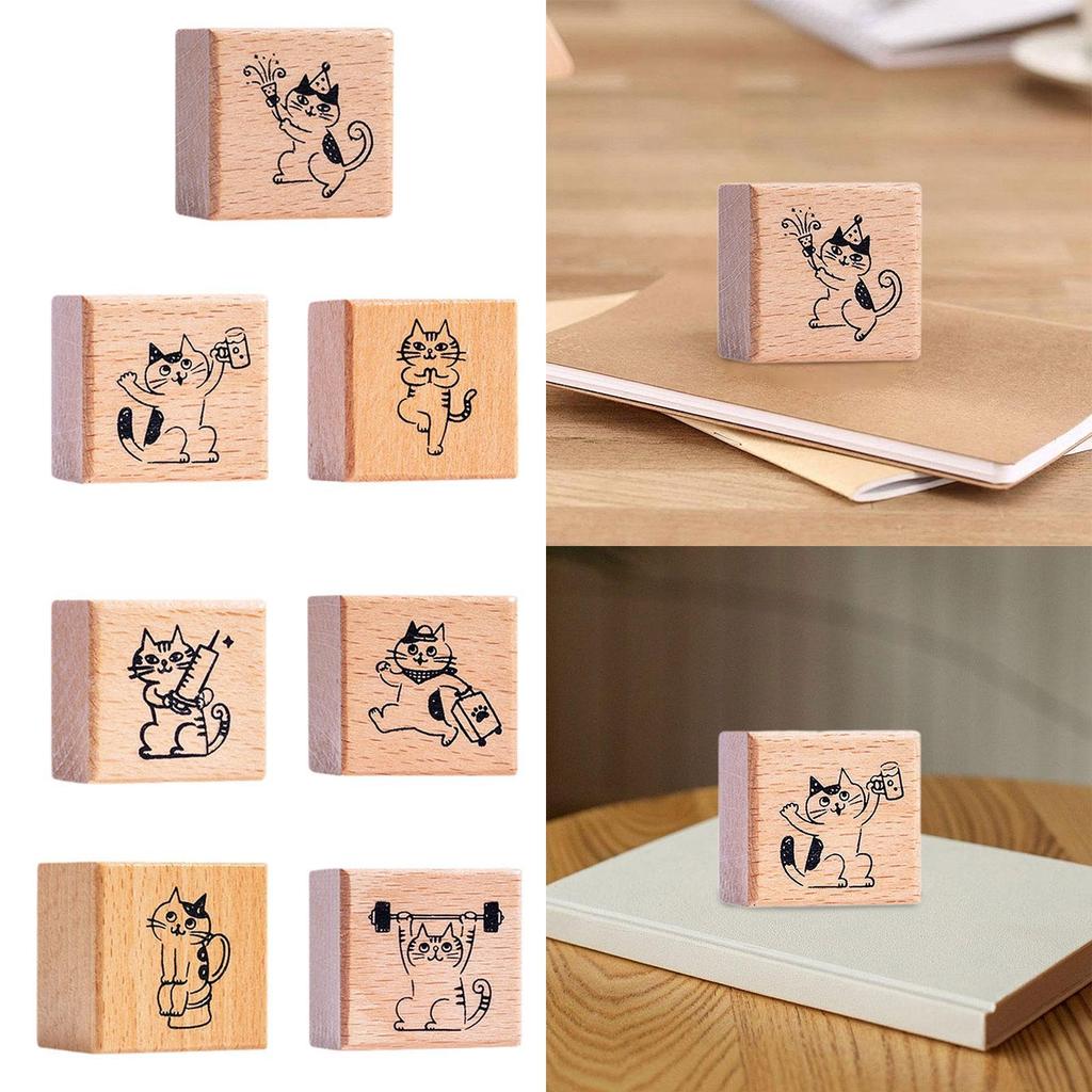 Katzenstempel Quadratischer Holzstempel aus Gummi für Kartenherstellung Planer Scrapbooking