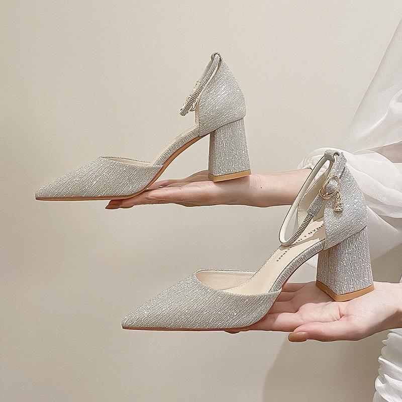 Fashion Spring and autumn Black High-heeled Shoes Women's High-quality Silver Wedding High-heeled Shoes Women's Gold Party Pump