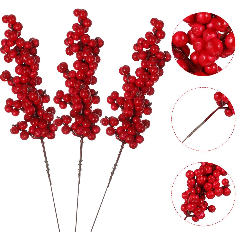 8pcs Red Berries Decor Artificial Christmas Bouquet Simulation Berries Picks For Xmas Party Decor Holiday Scene Setting Fake