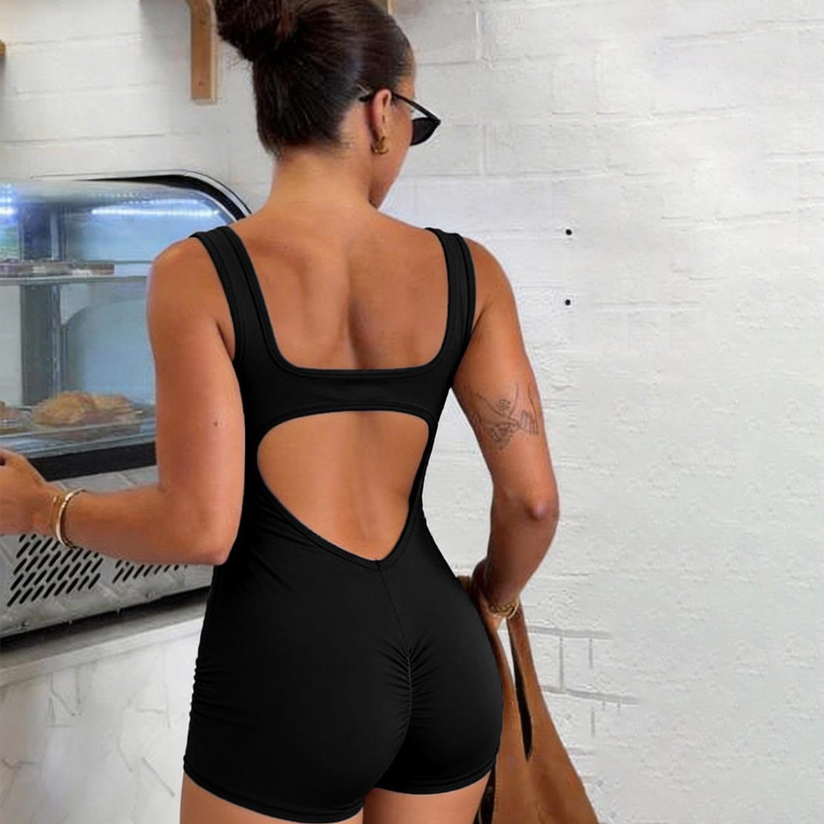 Seamless Slimming V-Back Quick-Dry Yoga Jumpsuit for Women S чёрный