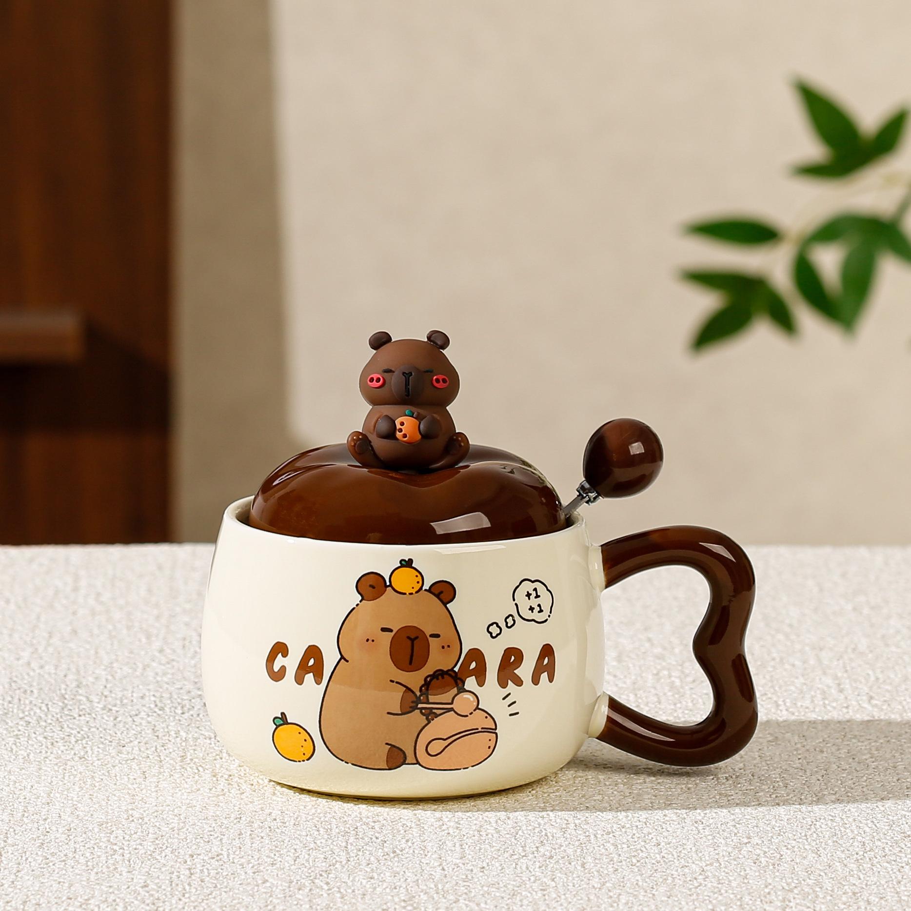 Capybara Ceramic Mug with Lid & Spoon - Cute Creative Birthday Gift 400ml