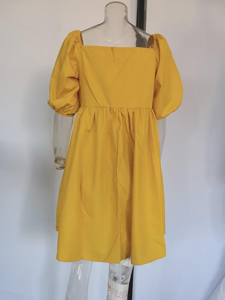 Miniabito a maniche a sbuffo monocolore: Monospalla con Scollo Quadrato e Sette Colori Primavera/Estate