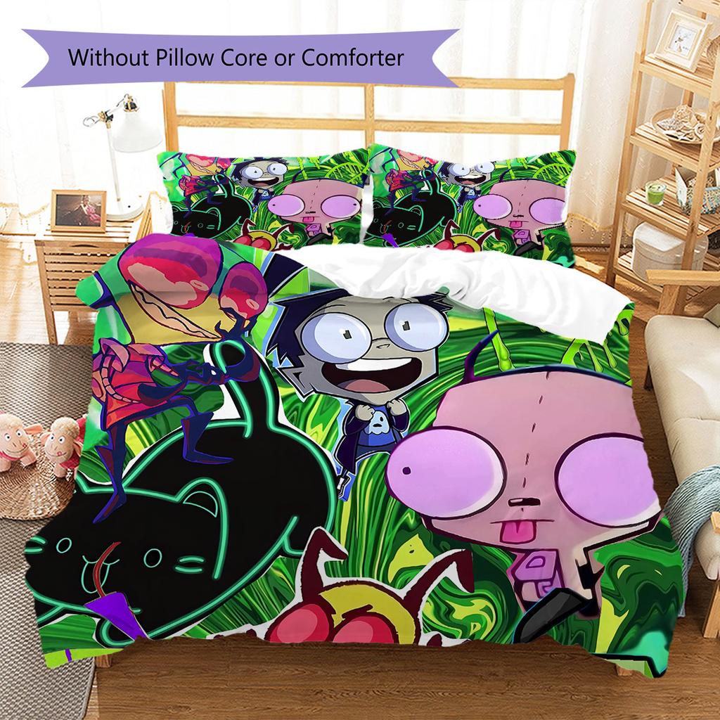 Invaderzim Pattern Bedding Quilt Set Quilt Cover Pillowcase Home Decoration Birthday Gift (1 * Duvet Cover + 2 * Pillowcase, Without Core)