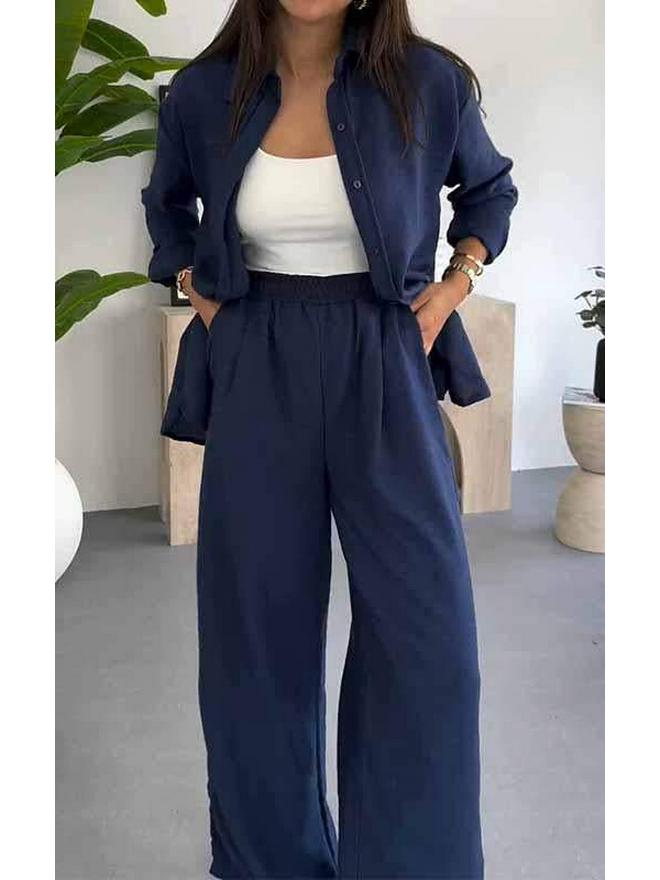 European & American Women's Solid Color Two-Piece Set: Spring/Summer 2025 - Loose Top & Casual Wide-Leg Pants