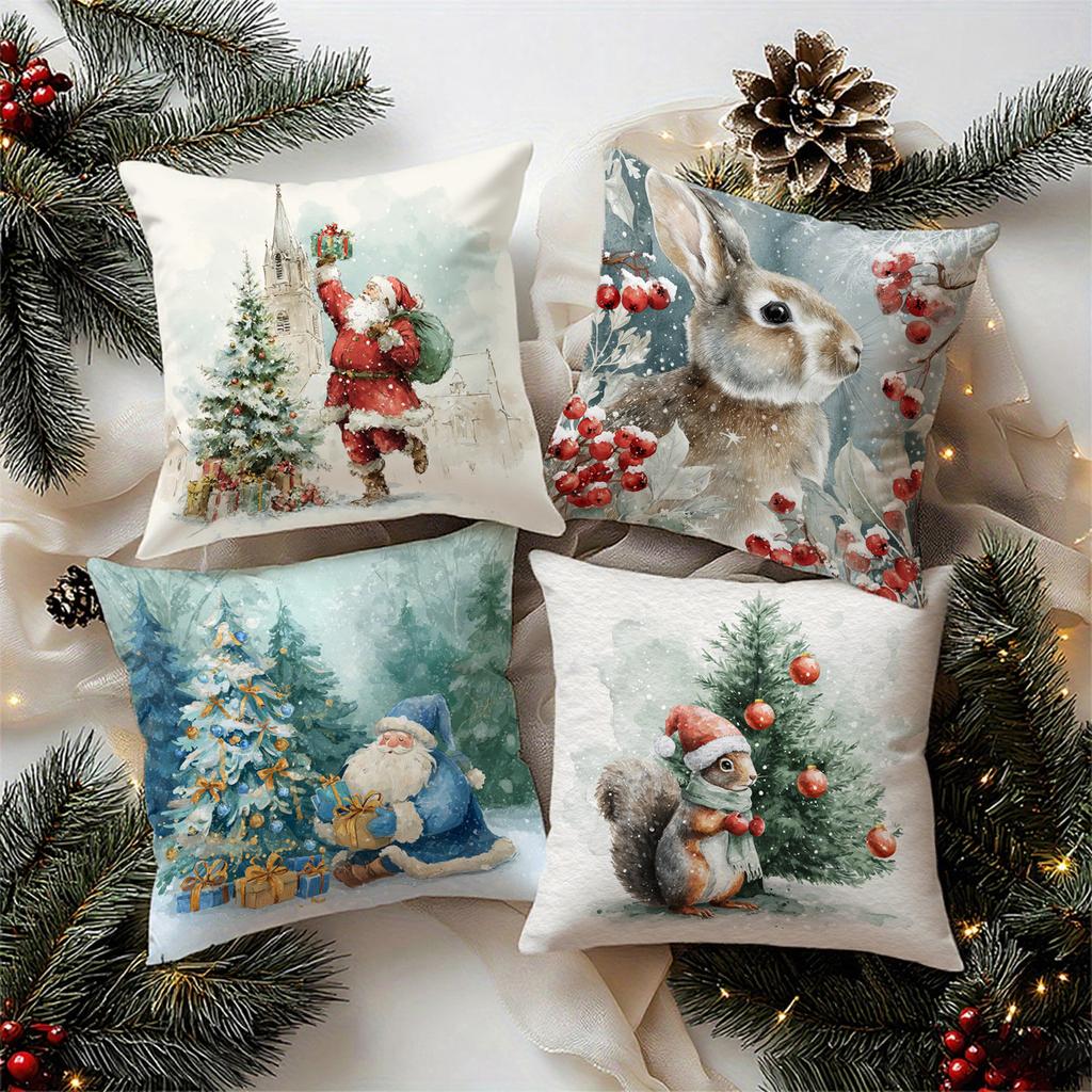 Santa & Rabbit & Squirrel Pillowcasessuitable For Sofa Car Bedroom Decorative Cushion Cover Pillow Cover
