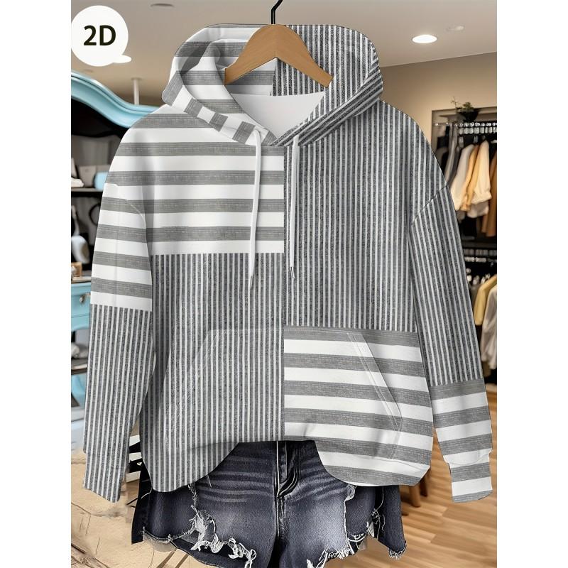 Womens Relaxed Fit Hooded Long Sleeve Sweatshirt With 3D Floral Plaid Print Breathable Comfort Casual Top
