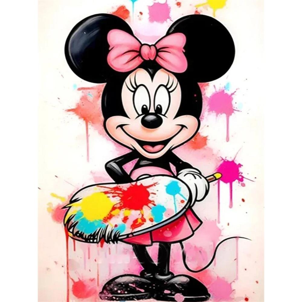 

Disney Diamond Painting Minnie Mouse Ink Splatter Art Style Healing Illustration 5D Diamond Painting Art Embroidery Cross-stitch Room Decoration Round 20x30cm