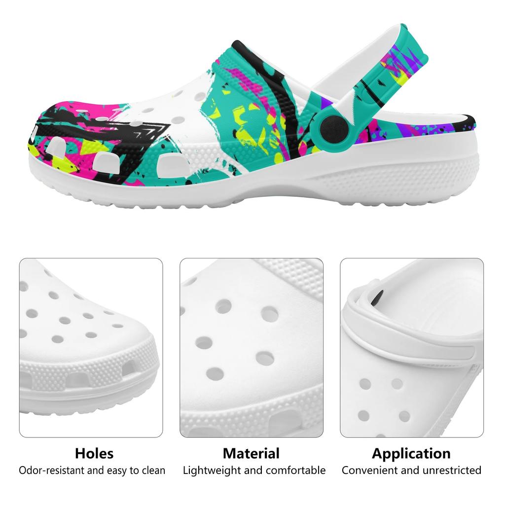 Printed EVA Clogs Women Men Lightweight Breathable Casual Slip On Garden Shoes for Beach Pool Bathroom Home Summer Daily Wear