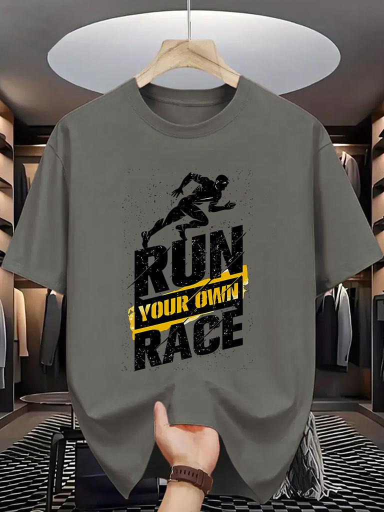 Run Your Own Race Unisexs Crew Neck T Shirt Runner Silhouette Inspirational Letter Graphic Short Sleeve Tee Sport Male Street Tops