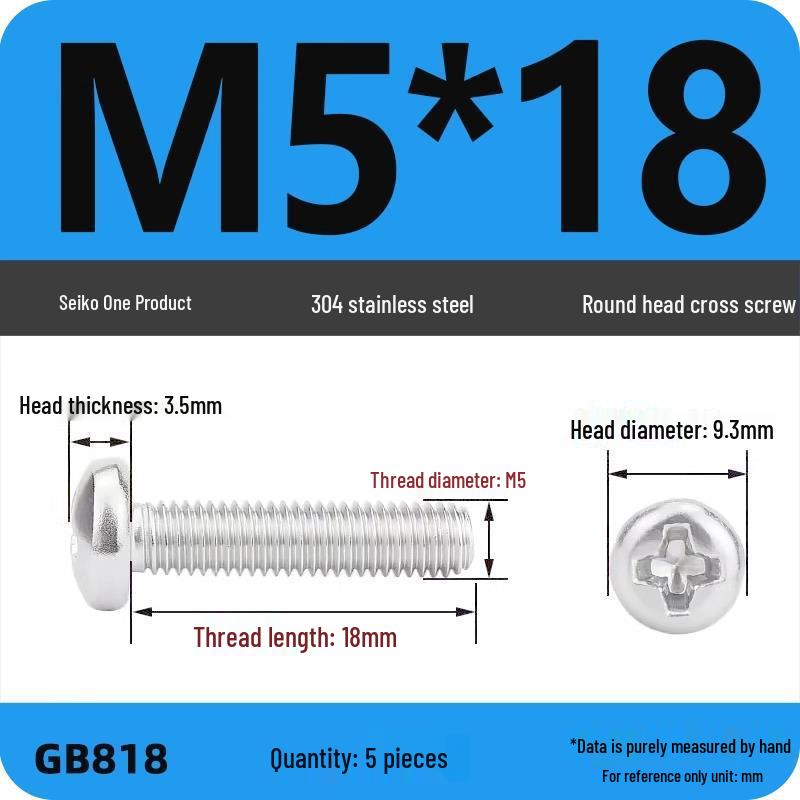 Phillips Pan Head Machine Screws, 304 Stainless Steel, Sizes M1-M10