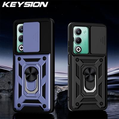 KEYSION Shockproof Armor Case for OPPO A5 5G A5X 5G Slide Camera Lens Protection Ring Stand Phone Back Cover for OPPO A5 5G A5X