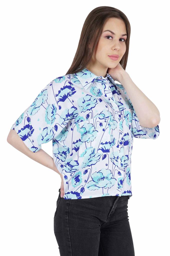 Moomaya Damen Bedrucktes Oberteil Kragenhals Knopfleiste Kurzarm Tunika