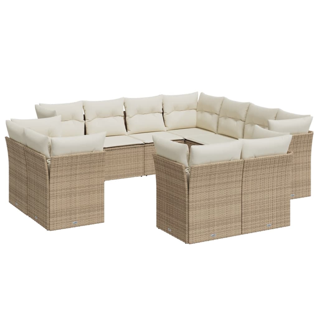 Vidaxl 11-Cz. Garden Furniture Set With Cushions, Beige, Poly Rattan