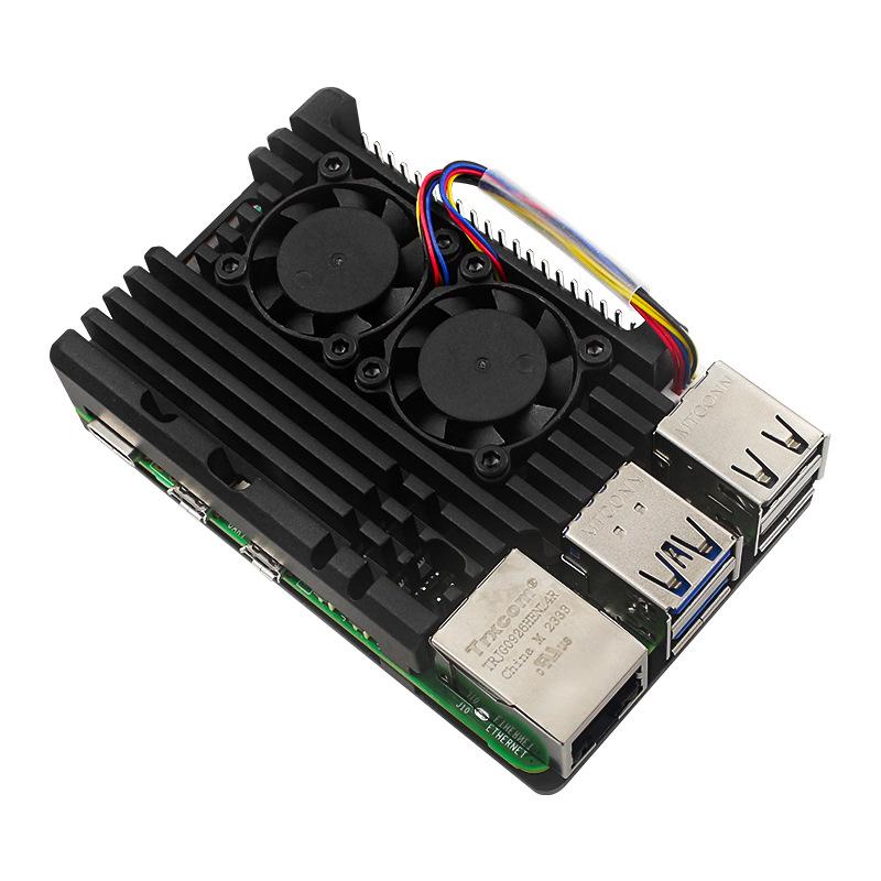 Raspberry Pi 5B Dual Fan Aluminum Alloy Case with Passive Cooling