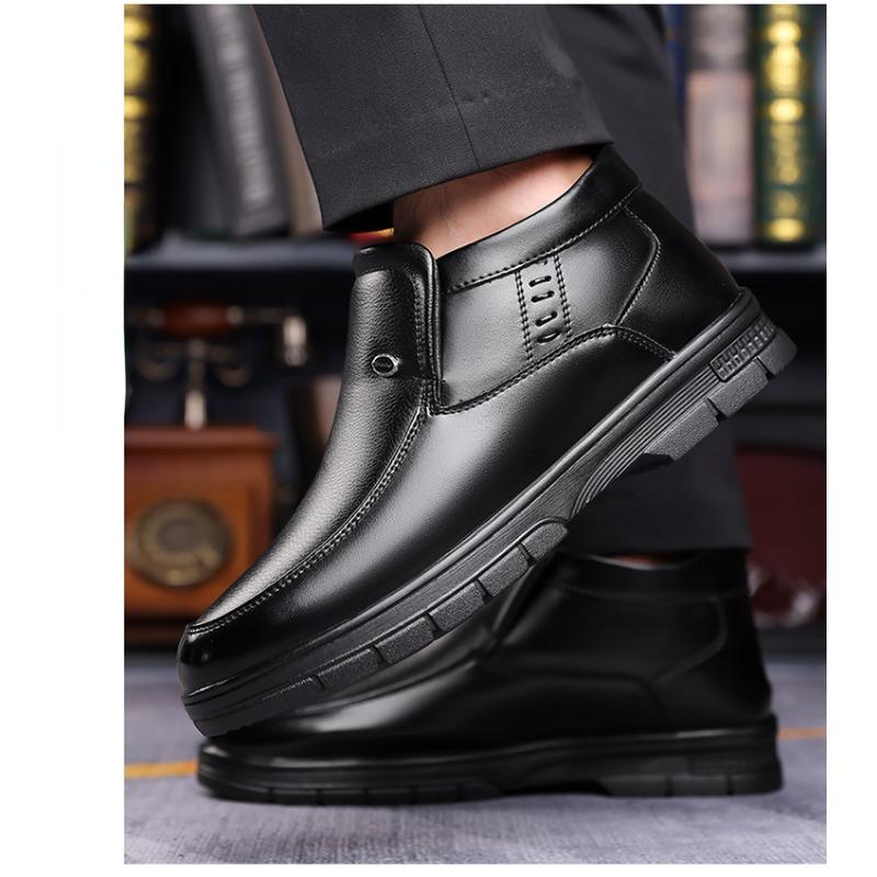 Fashion Fashion Leather Non-slip Velvet Ankle Boots for Men Winter Warm Platform Snow Boots Designer Soft-soled Casual Male Cotton Shoes
